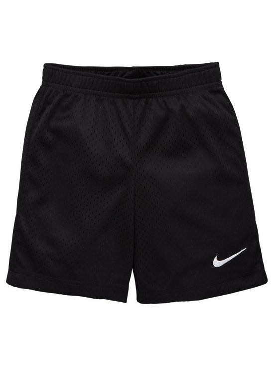 front image of nike-younger-boys-essential-performance-shorts-black