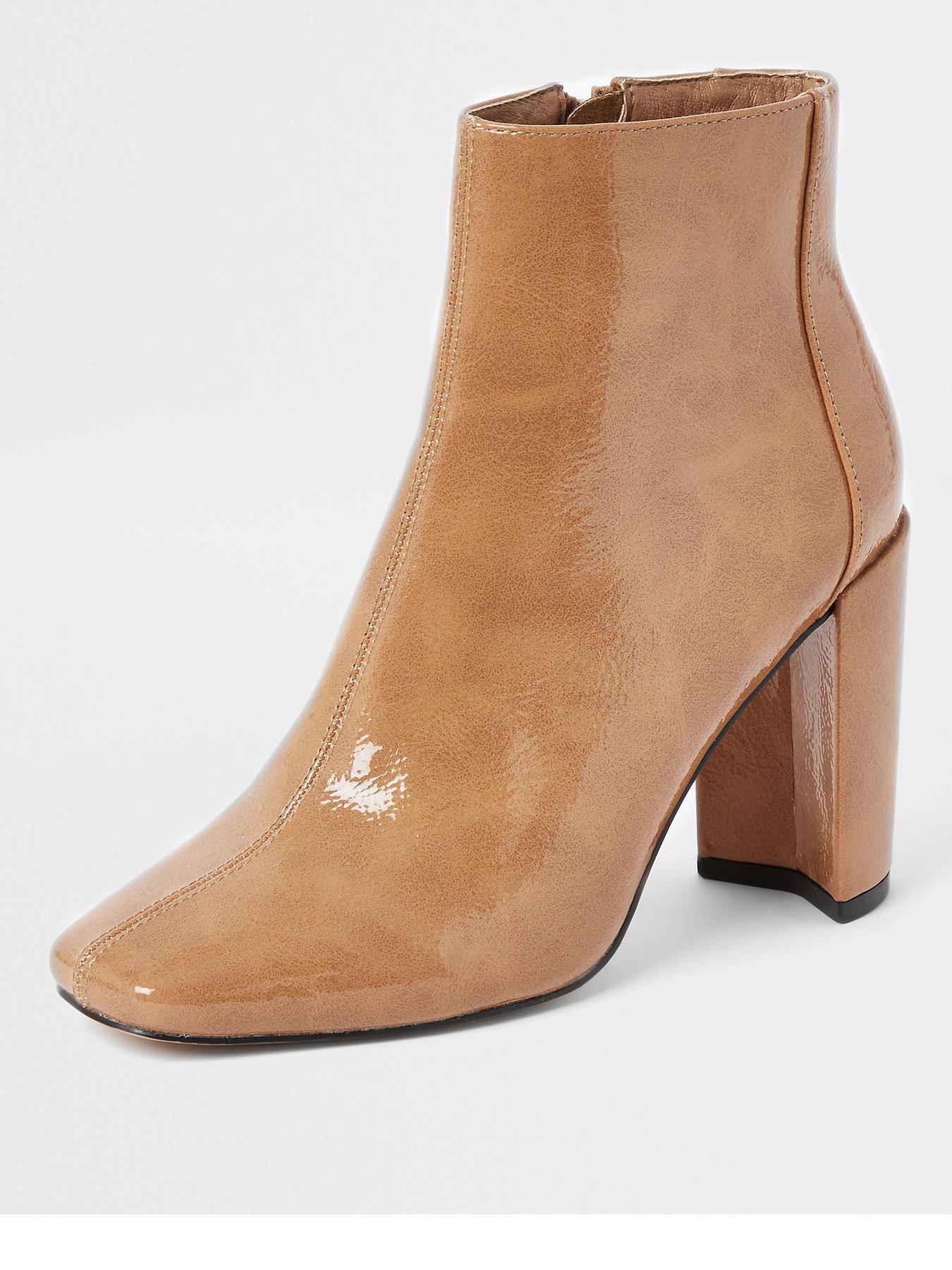 tan patent ankle boots