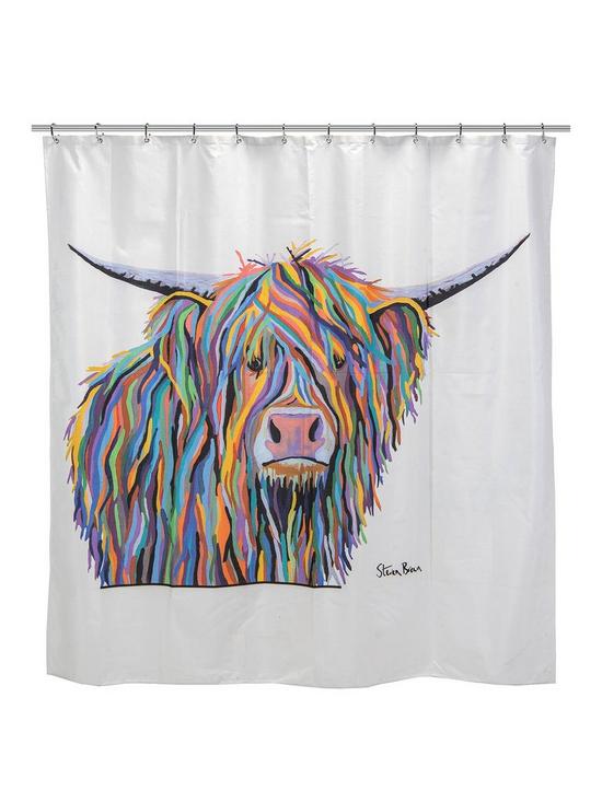 front image of croydex-steven-brown-angus-mcmoo-shower-curtain