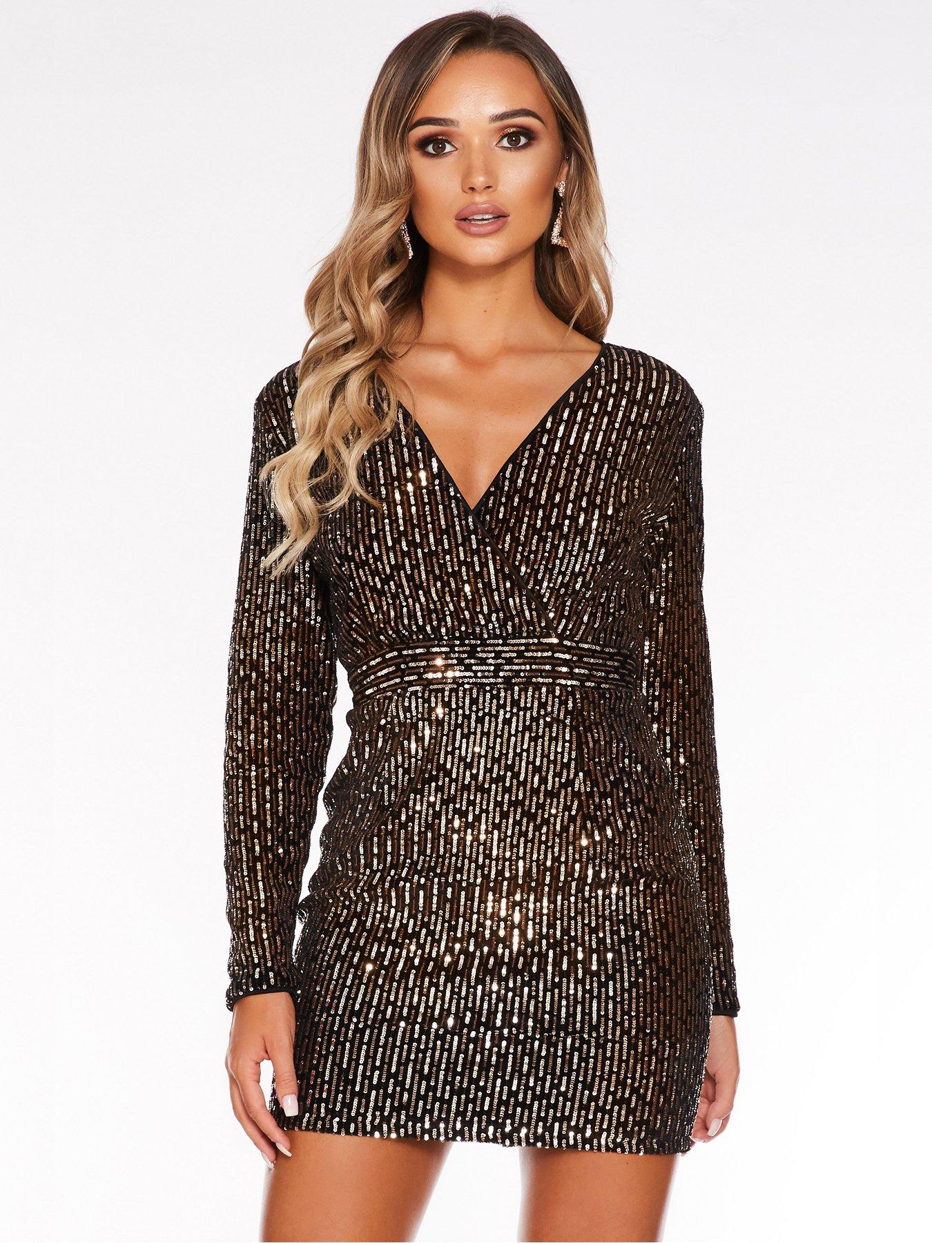 quiz black and rose gold sequin dress