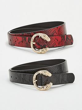 V by Very V By Very Snake Buckle Belt (2 Pack) - Red/Black Picture