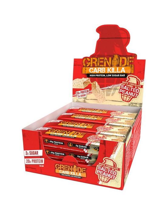 front image of grenade-carb-killa-white-chocolate-salted-peanut-protein-bar-60g-x-12