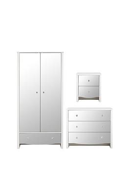 Very  Alexis 3 Piece Kids Mirrored Bedroom Package - 2 Door Wardrobe, 3 Drawer Chest And Bedside Table