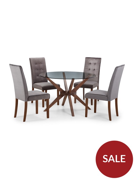 stillFront image of julian-bowen-chelsea-120-cm-round-glass-dining-table-4-madrid-chairs