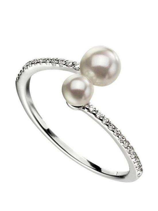 front image of the-love-silver-collection-sterling-silver-double-pearl-ring-with-pave-set-shoulders