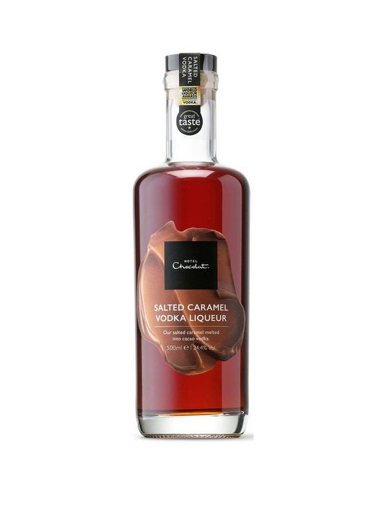 front image of hotel-chocolat-salted-caramel-cocoa-vodka-liqueur-500ml