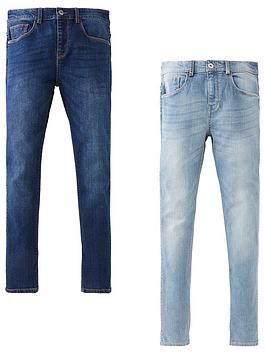 V by Very V By Very Boys 2 Pack Skinny Jeans - Bleach Wash/Dark Wash Picture