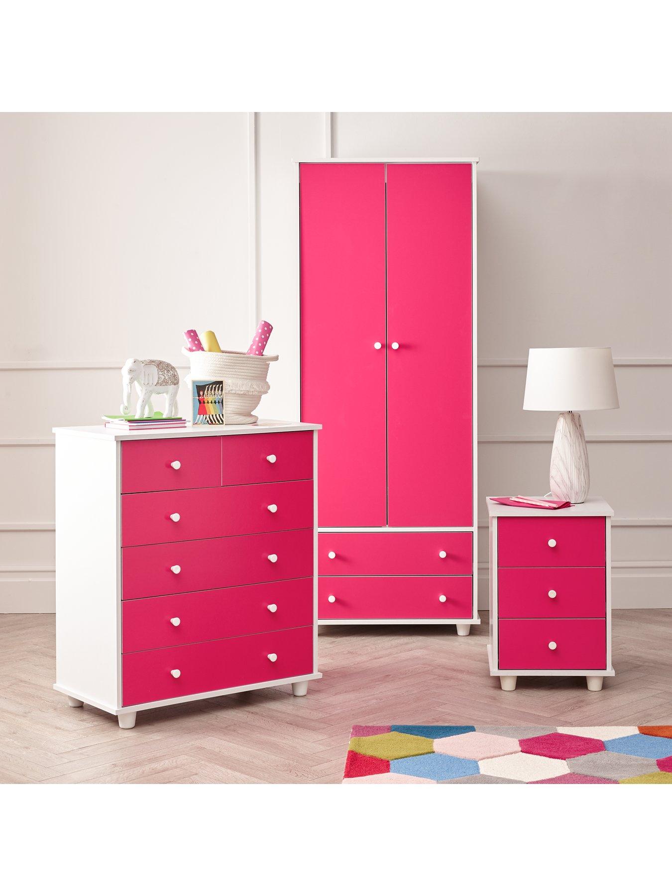 very-home-miami-fresh-kidsnbsp3-piece-package-2-door-2-drawer-wardrobe-5-drawer-chest-3-drawer-bedside-chest-pink
