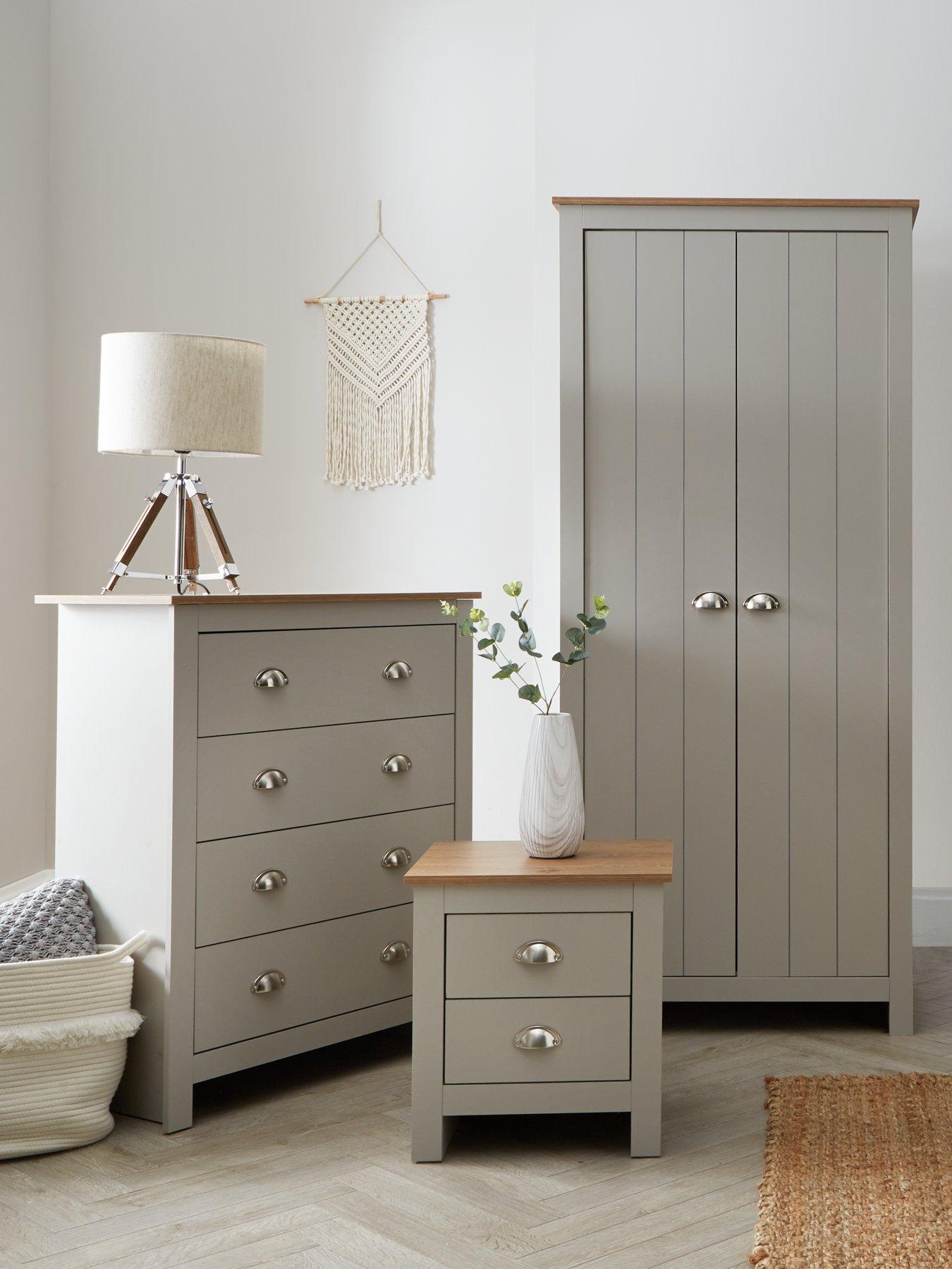 Image 1 of 6 of The Very Collection Atlanta 3 Piece&nbsp;Package - 2 Door Wardrobe, 4 Drawer Chest and 2 Drawer Bedside Chest - Grey/Oak