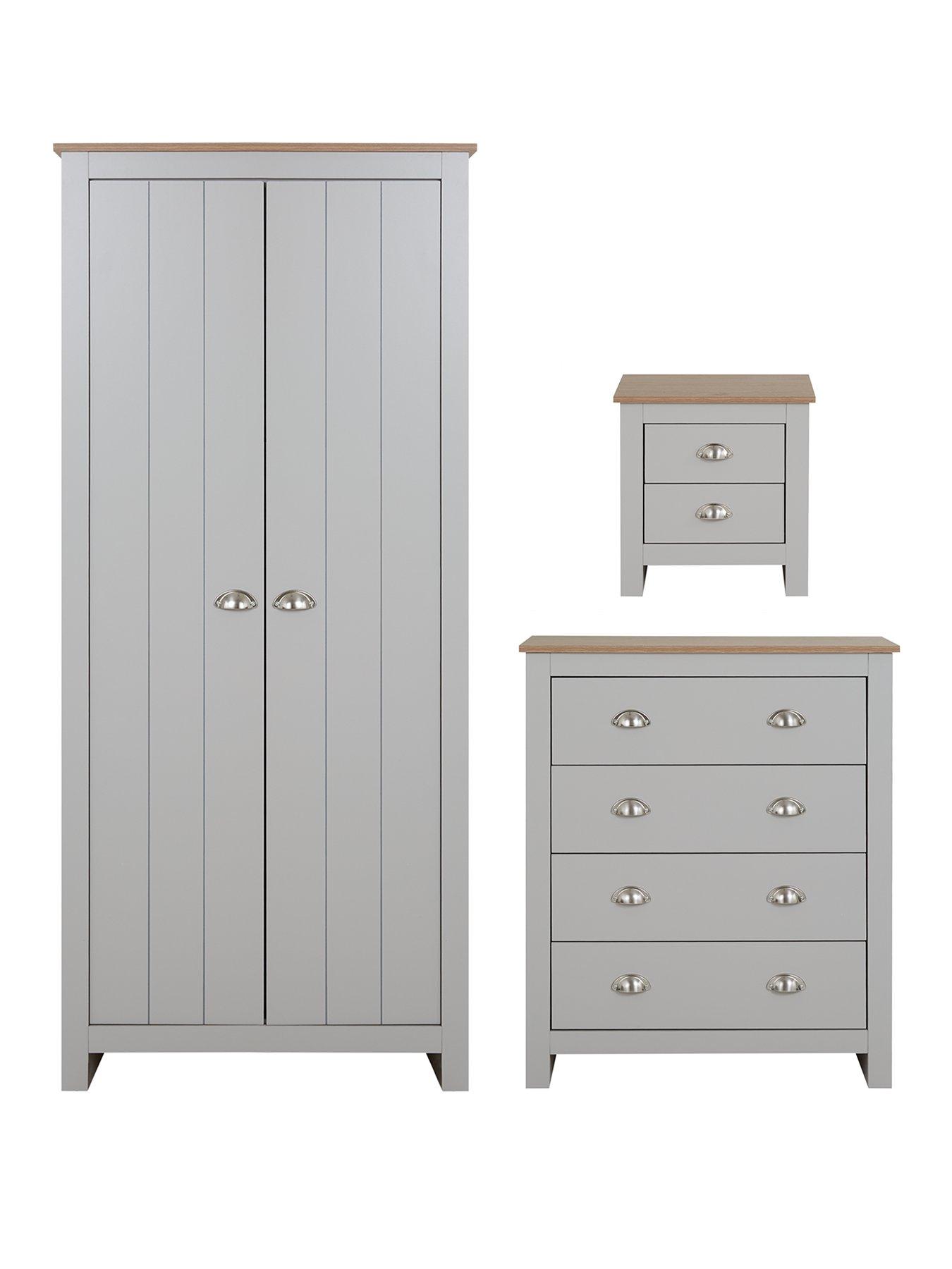 Image 2 of 6 of The Very Collection Atlanta 3 Piece&nbsp;Package - 2 Door Wardrobe, 4 Drawer Chest and 2 Drawer Bedside Chest - Grey/Oak