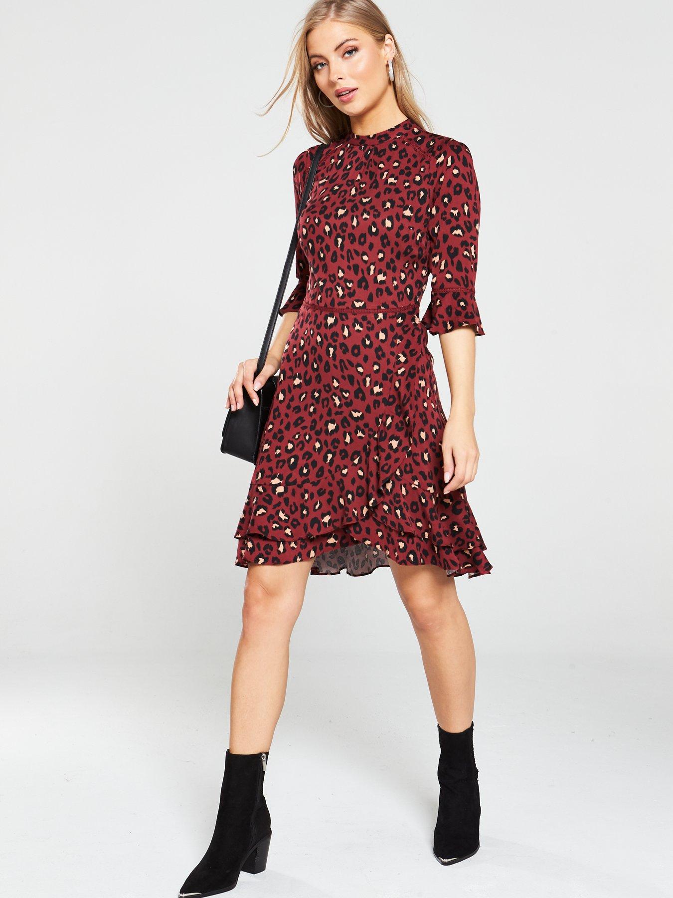 burgundy leopard print dress
