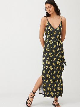 V by Very V By Very Strappy Belted Midi Dress - Black Floral Picture
