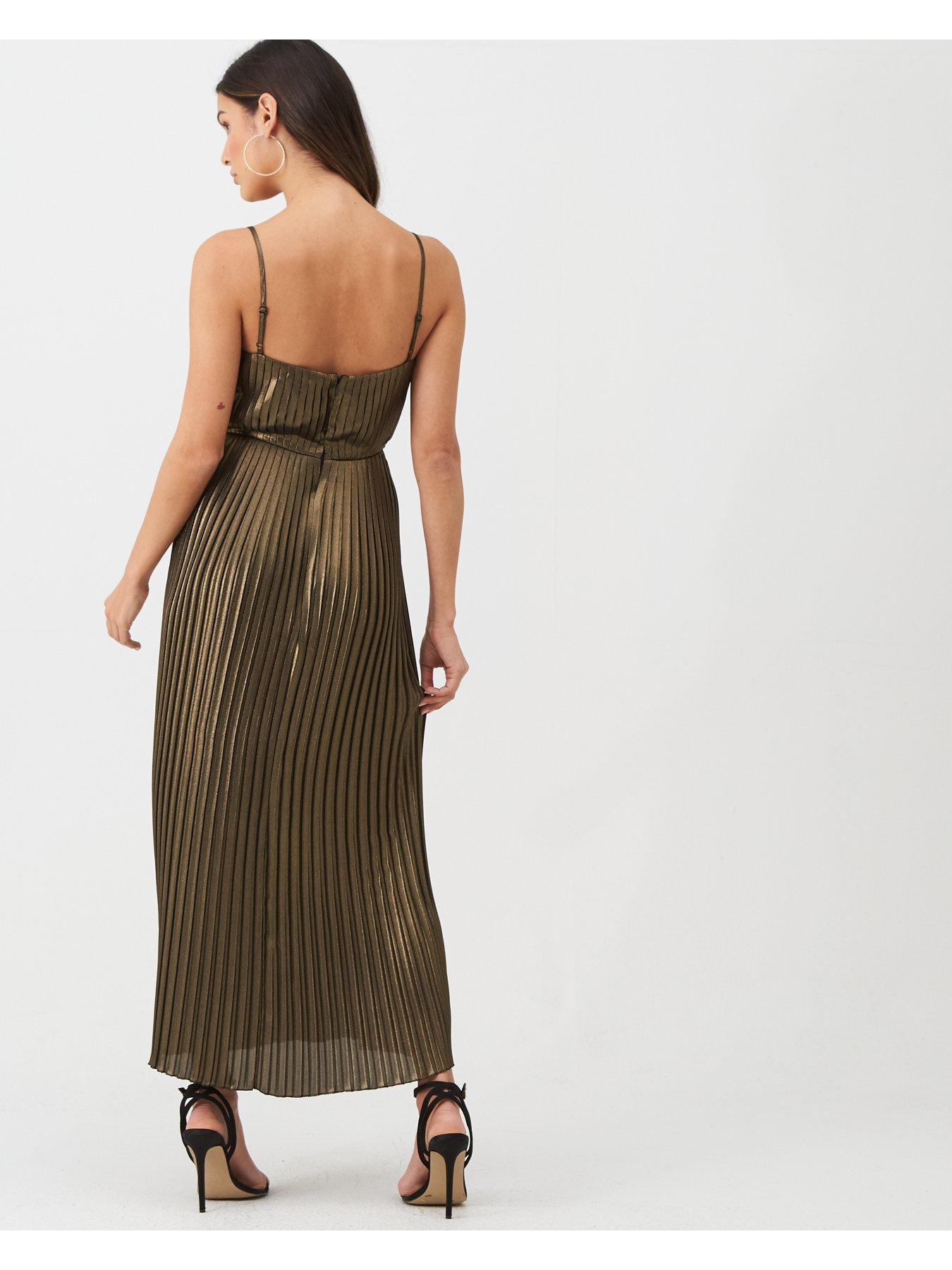 warehouse foil pleated midi dress