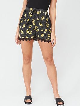 V by Very V By Very Lace Trim Jersey Shorts - Black Floral Picture