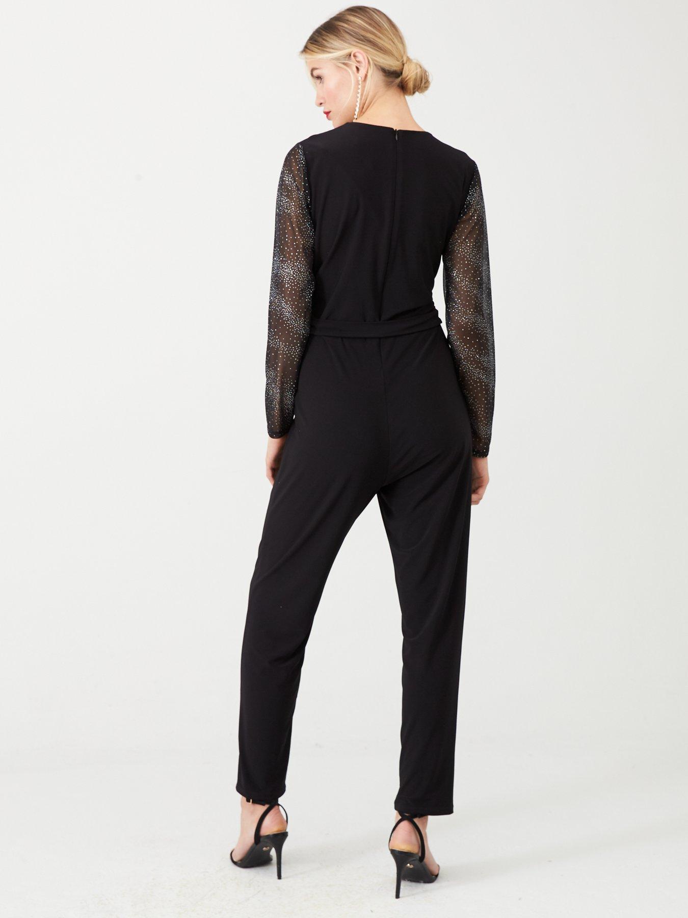 mesh sleeve jumpsuit