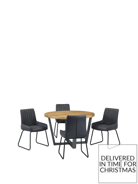 julian-bowen-brooklyn-120-cm-solid-oak-and-metal-round-dining-table-4-soho-chairs