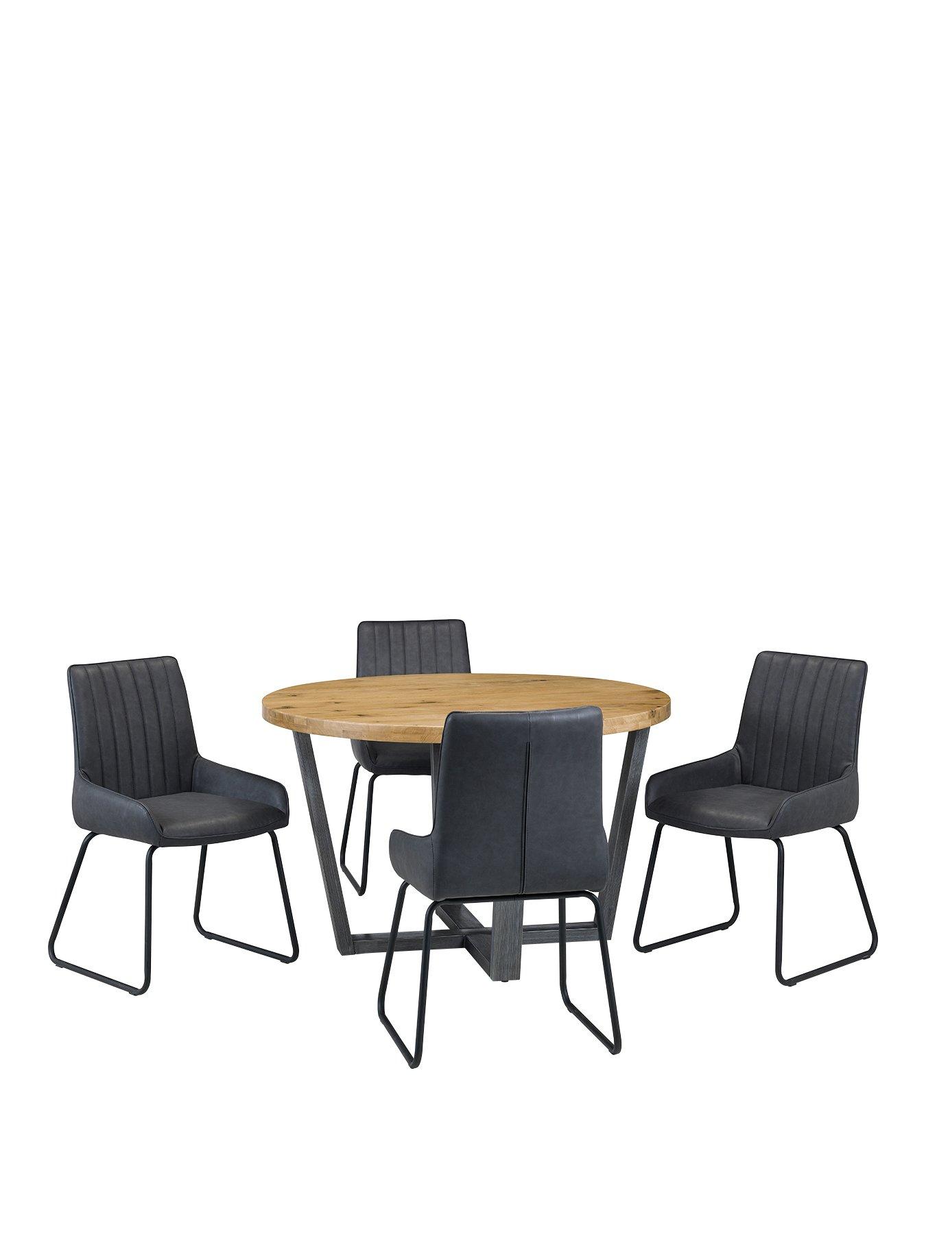 Julian Bowen Brooklyn 120 cm Solid Oak and Metal Round Dining Table + 4