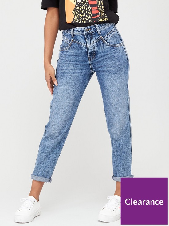 front image of v-by-very-authentic-mid-dark-rose-yoke-mom-jeans-mid-wash