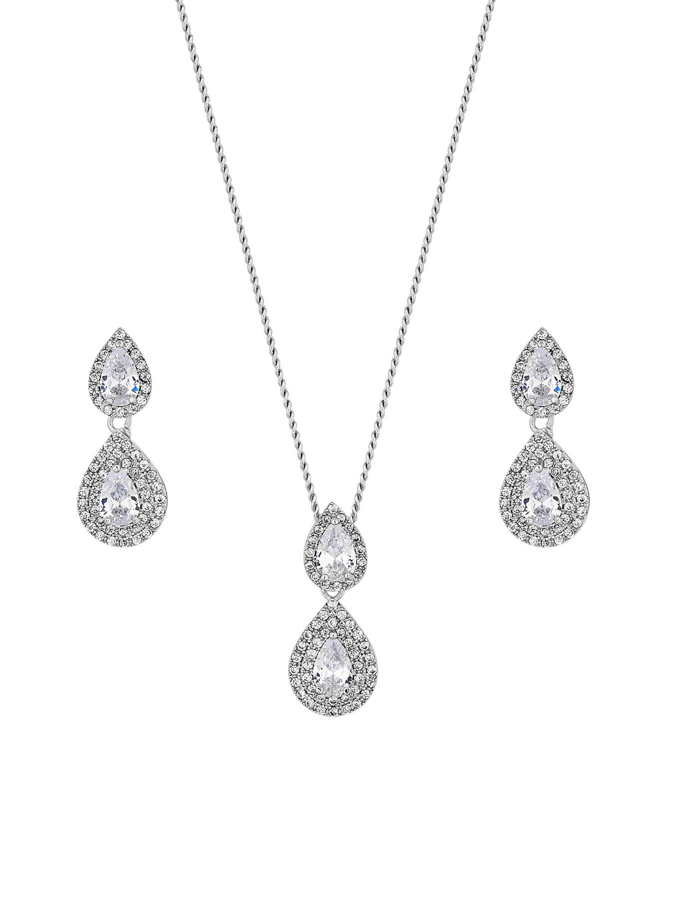  image of jon-richard-double-pear-drop-pendant-and-earring-set
