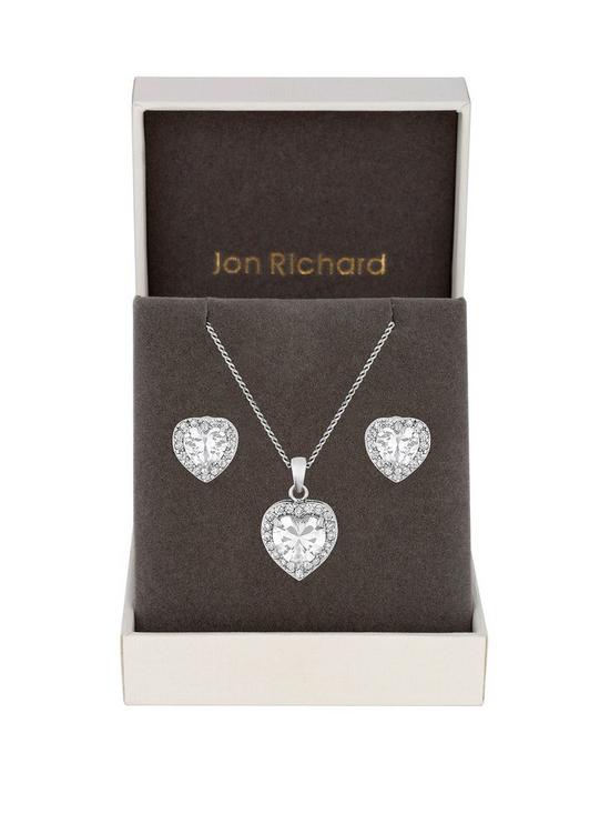 front image of jon-richard-cubic-zirconia-pave-heart-pendant-and-earring-set