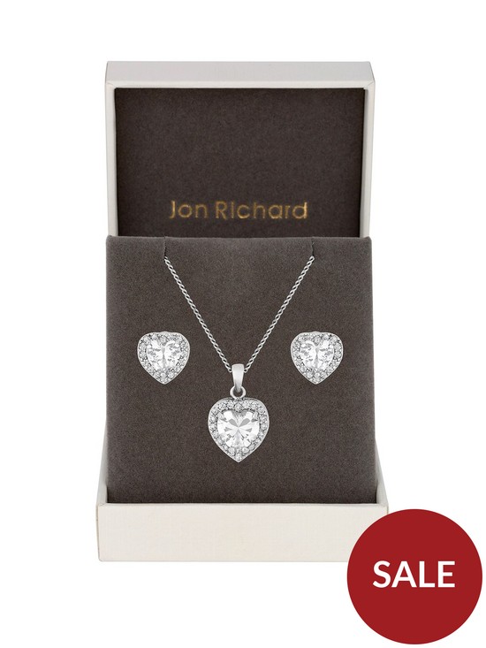 front image of jon-richard-cubic-zirconia-pave-heart-pendant-and-earring-set