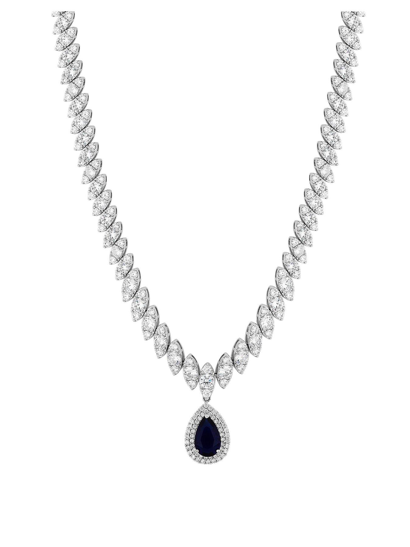  image of jon-richard-cubic-zirconia-baguette-navette-sapphire-pear-drop-necklace