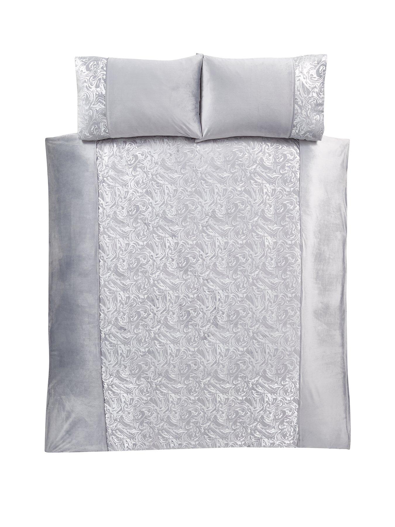 Image 2 of 4 of The Very Collection Alexis Marble Foil and Velvet Duvet Cover Set - Silver