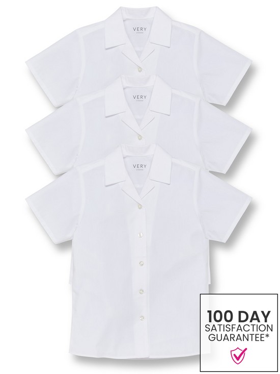 front image of v-by-very-girls-3-pack-revere-short-sleeve-school-blouse-white