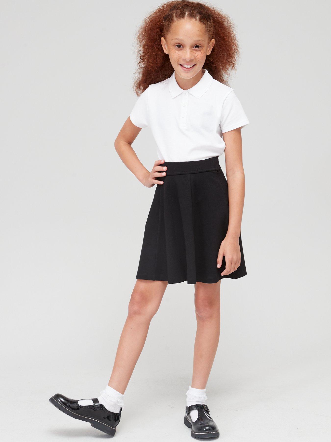 Girls 2 Pack Jersey School Skater Skirts Black