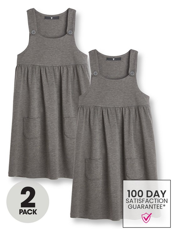 front image of v-by-very-girls-2-pack-jersey-pinaforenbspschool-dresses-grey