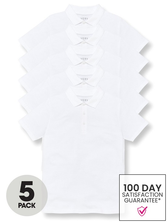 front image of everyday-boys-5-pack-polo-school-tops-white