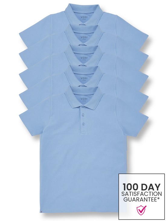 front image of everyday-boys-5-pack-polo-school-tops-blue