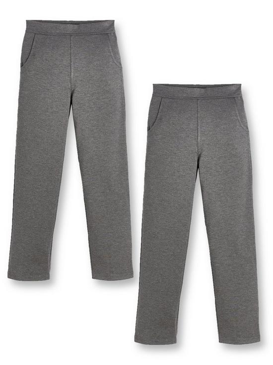 front image of v-by-very-girls-2-pack-jersey-school-trousers-grey