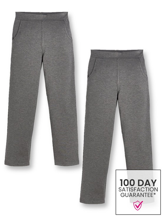 front image of everyday-girls-2-pack-jersey-school-trousers-grey