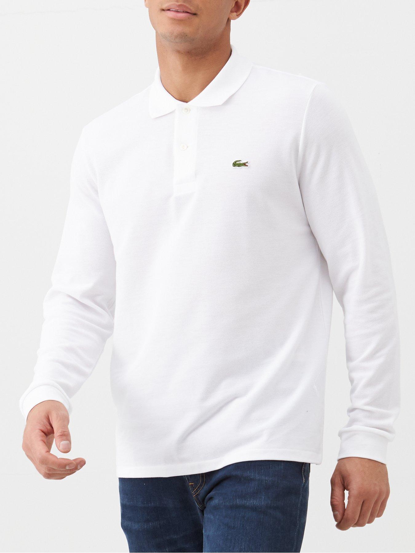 undefined Classic Long Sleeve Pique Polo Shirt - White