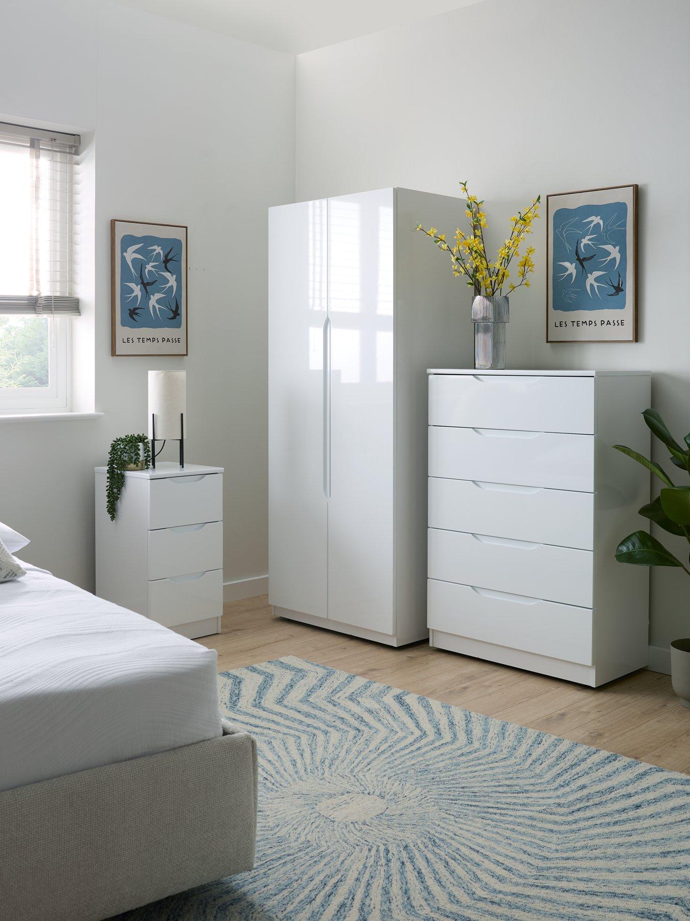 one-call-monaco-ready-assembled-4-piece-gloss-package-2-doornbspwardrobe-5-drawer-chest-and-2-bedside-chestsnbsp--express-delivery-available