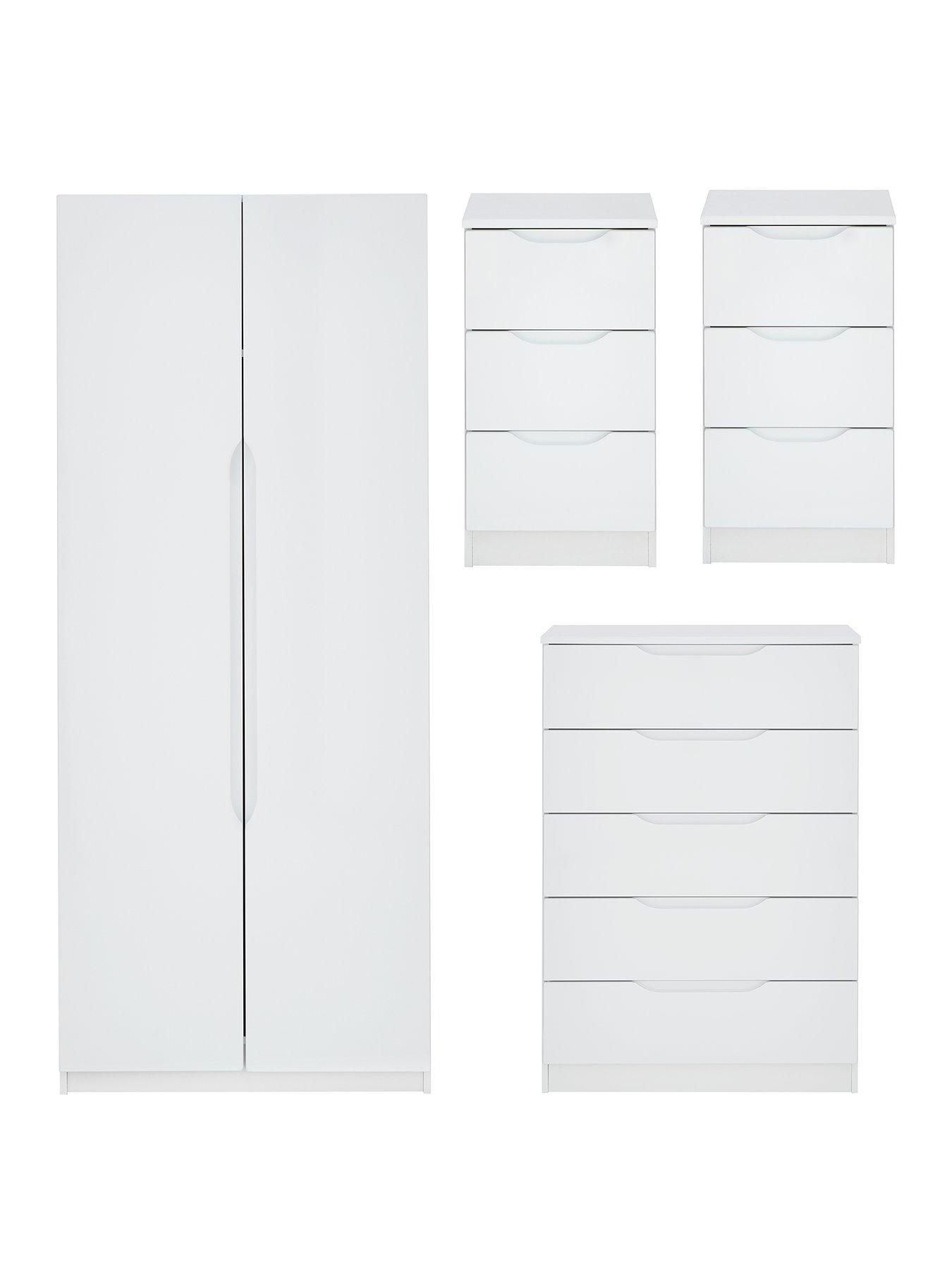  image of one-call-monaco-ready-assembled-4-piece-gloss-package-2-door-mirrored-wardrobe-5-drawer-chest-and-2-bedside-chestsnbsp--express-delivery-available