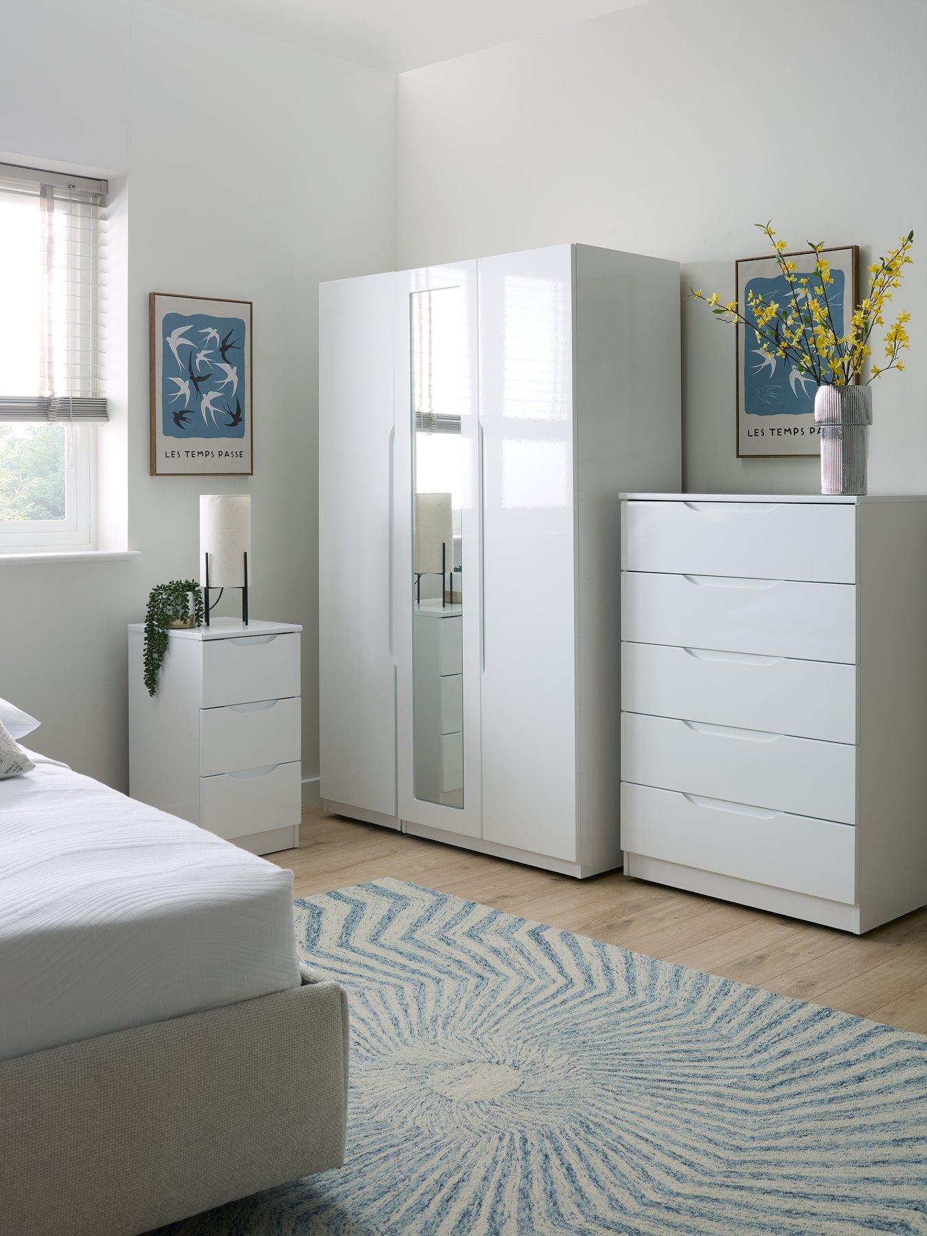 one-call-monaco-part-assemblednbsp4-piece-gloss-package-3-door-mirrored-wardrobe-5-drawer-chest-and-2-bedside-chestsnbsp--express-delivery-available