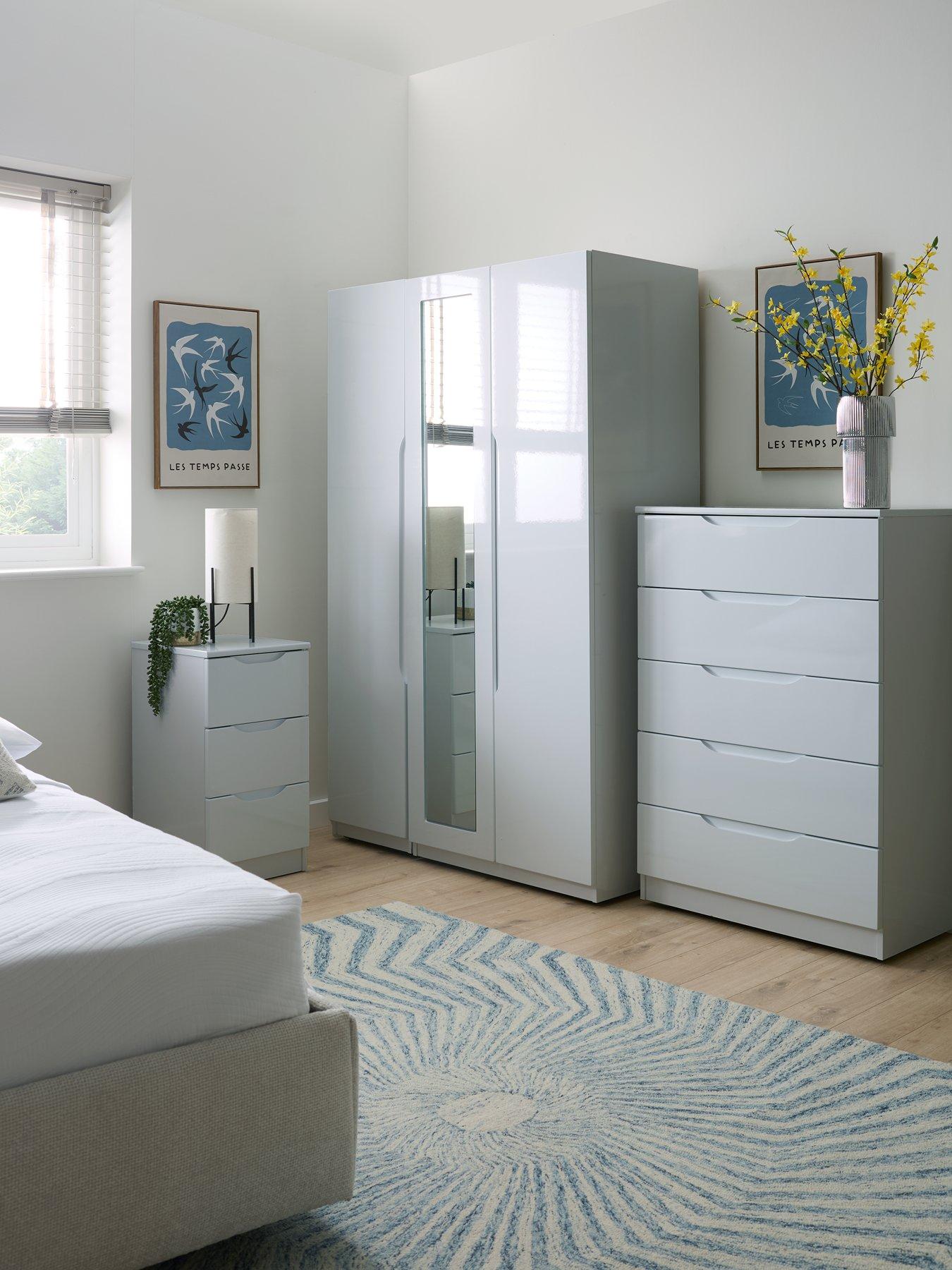 one-call-monaco-part-assemblednbsp4-piece-gloss-package-3-door-mirrored-wardrobe-5-drawer-chest-and-2-bedside-chestsnbsp--express-delivery-available