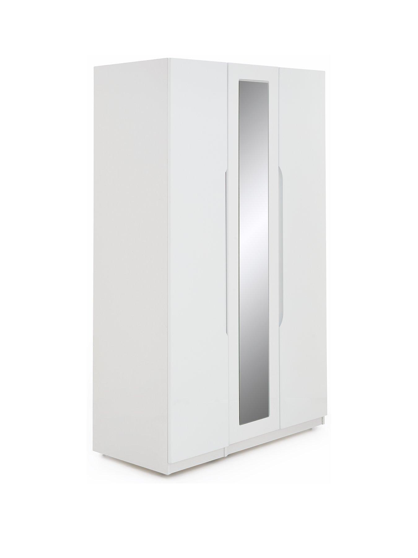  image of one-call-monaco-part-assemblednbsp4-piece-gloss-package-3-door-mirrored-wardrobe-5-drawer-chest-and-2-bedside-chestsnbsp--express-delivery-available