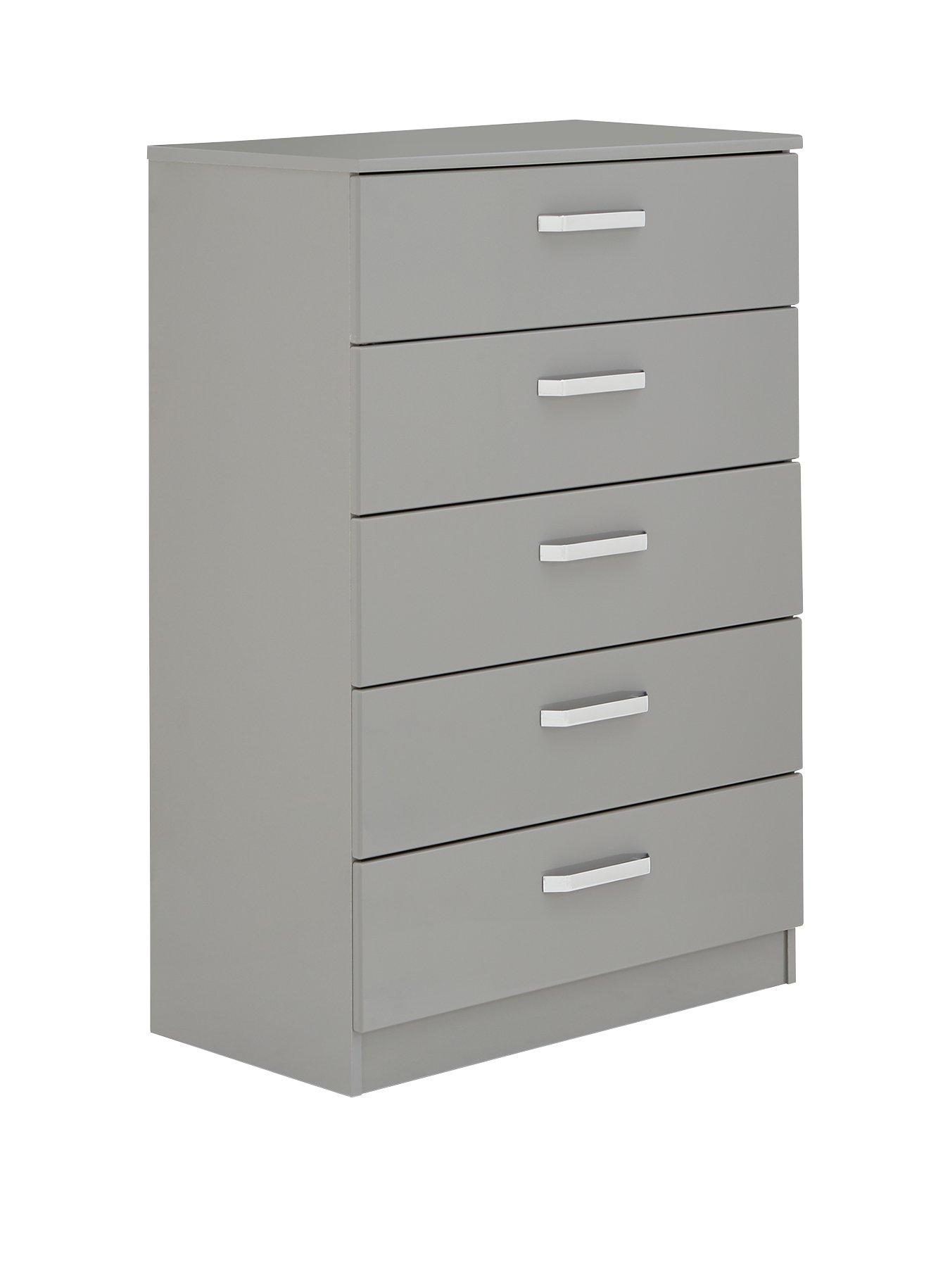 Image 3 of 6 of One Call Sanford High Gloss Ready Assembled 3 Piece Package - Chest of 5 Drawers and 2 Bedside Chests