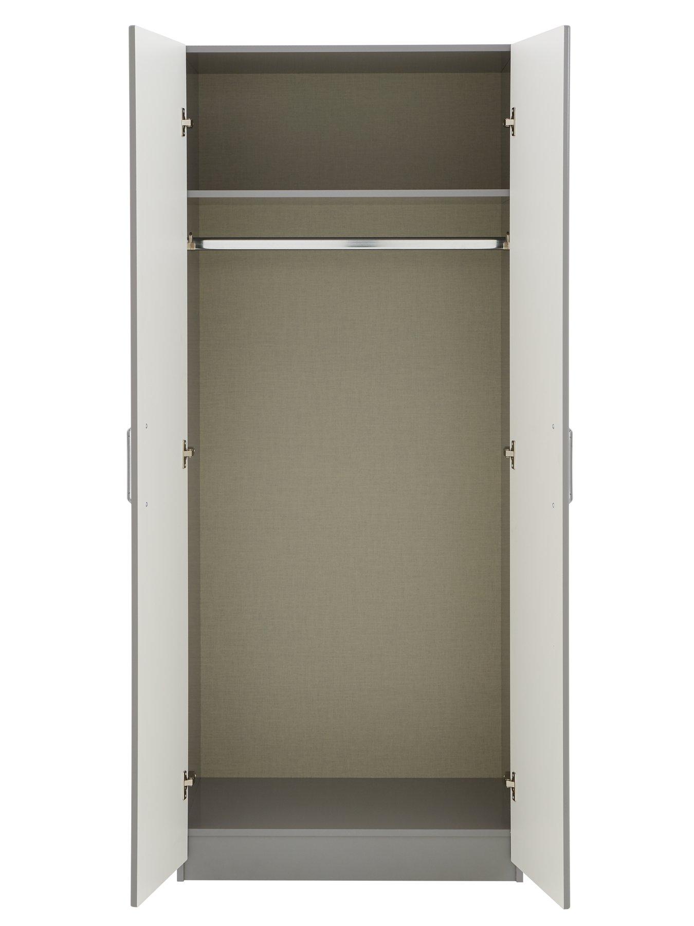  image of one-call-sanford-high-gloss-ready-assembled-4-piece-package-2-door-wardrobe-chest-of-5-drawers-and-2-bedside-chests