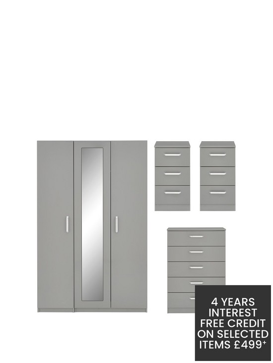 front image of sanford-part-assemblednbsphigh-gloss-4-piece-package-3-door-mirrored-wardrobe-chest-of-5-drawers-and-2-bedside-chests