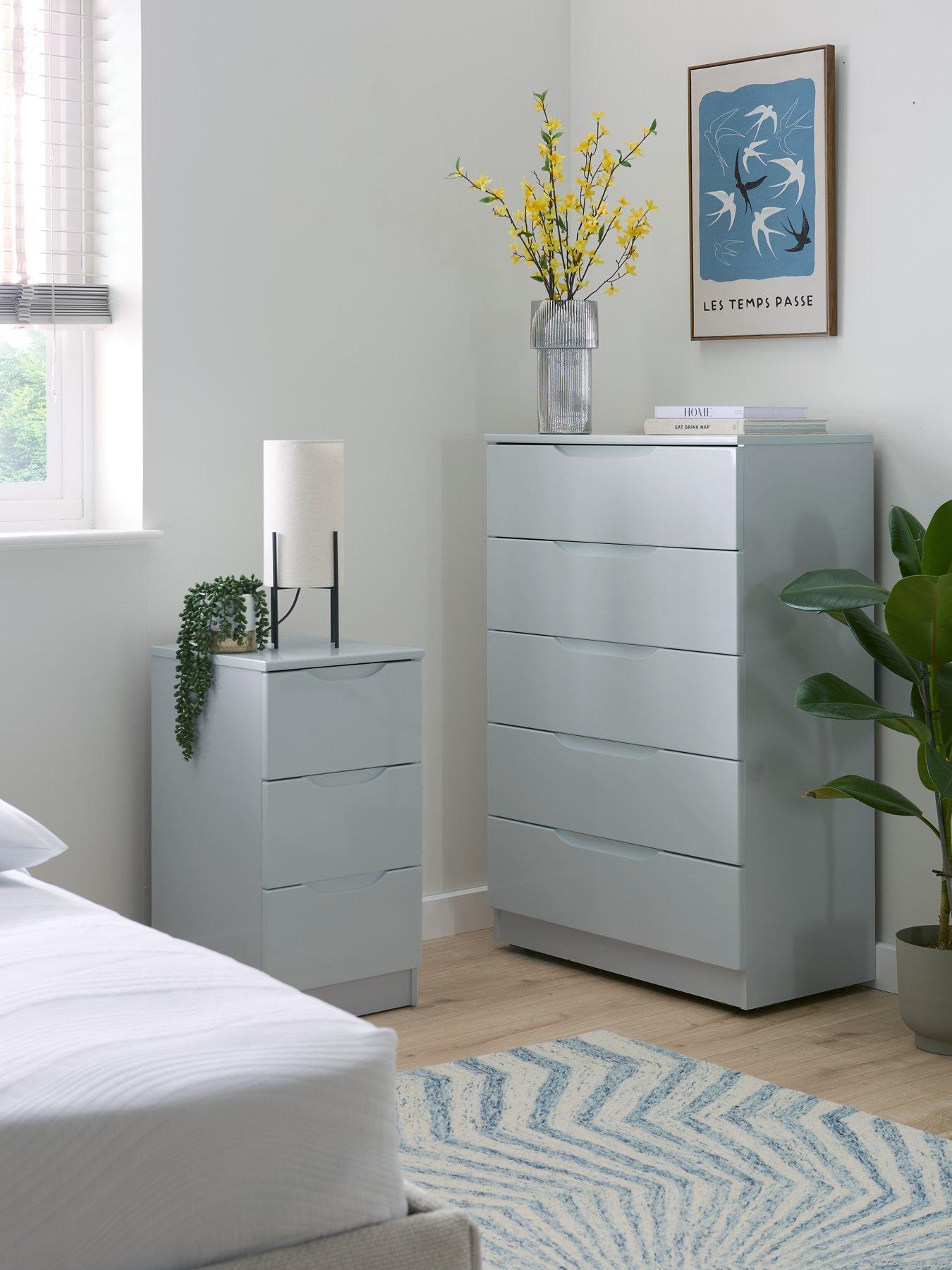 One Call Monaco Ready Assembled 3 Piece Gloss Package - 5 Drawer Chest and 2 Bedside Chests - Express Delivery available
