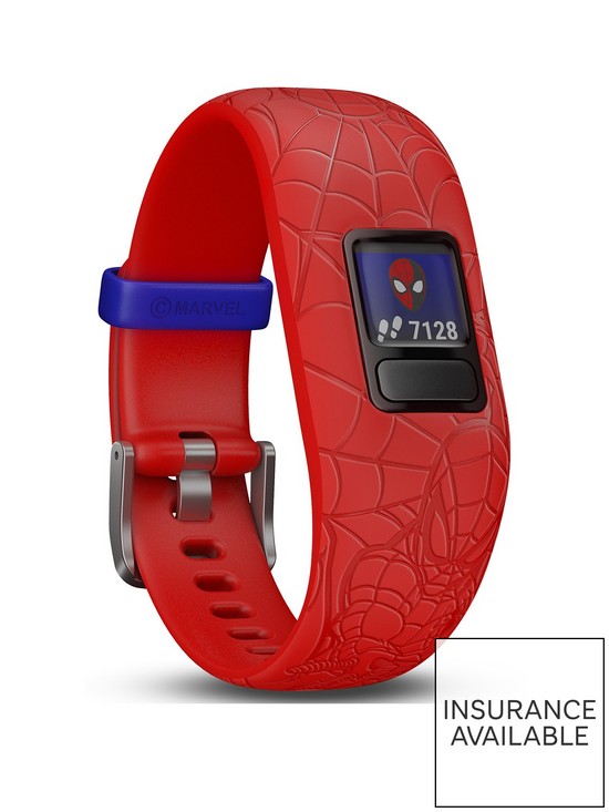 front image of garmin-vivofit-jr-2-marvel-spider-man-fitness-activity-tracker-for-kids-adjustable-band-red