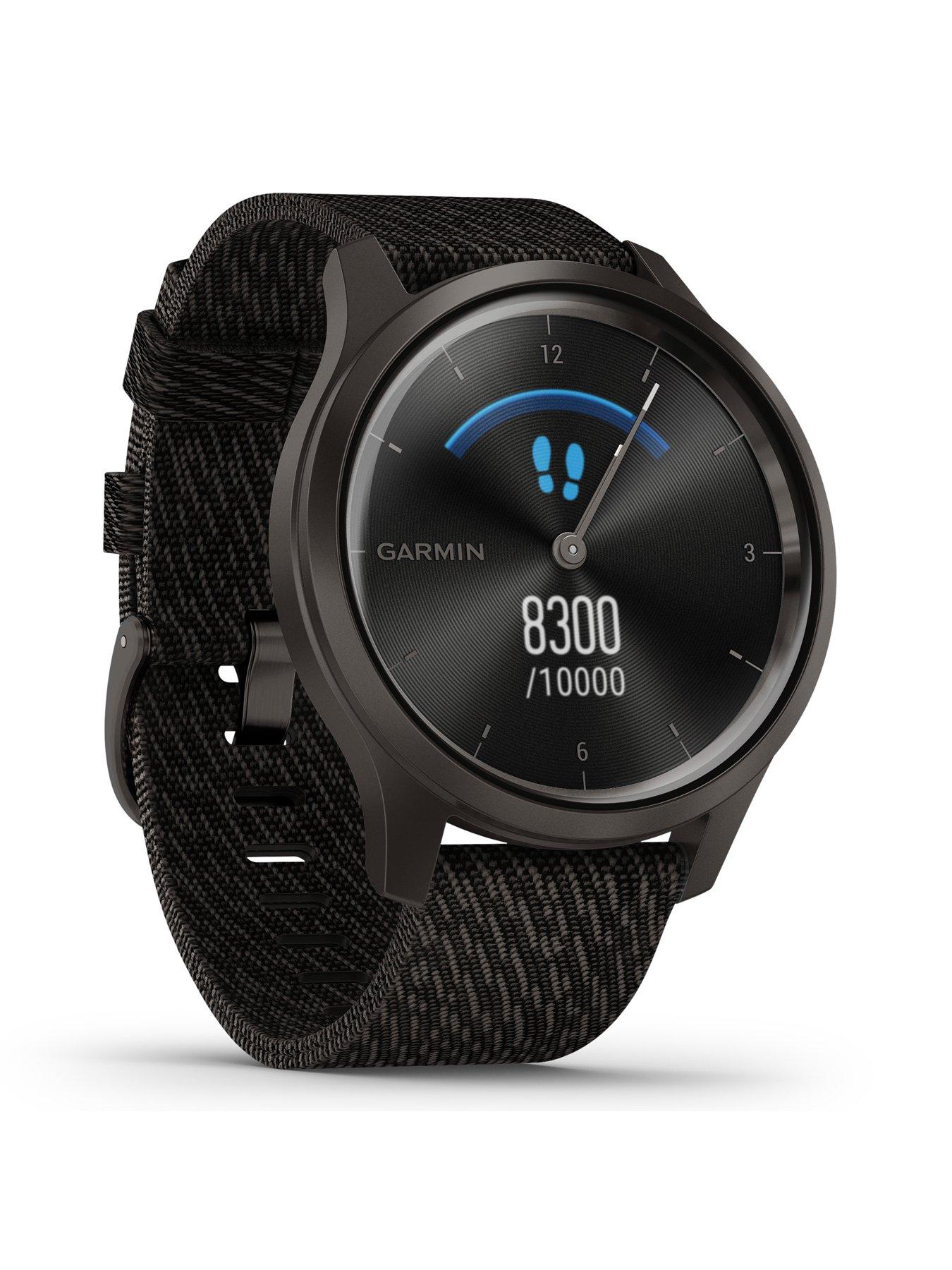  image of garmin-vivomove-style-hybrid-smartwatch-black-pepper-nylon-with-slate-hardware