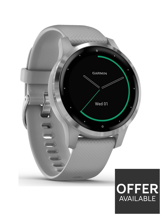 front image of garmin-vivoactive-4s-smaller-sized-gps-smartwatch-features-music-body-energy-monitoring-animated-workouts-pulsenbspox-sensors-and-more-powder-graysilver