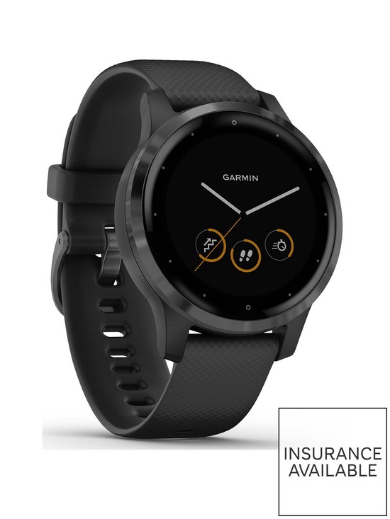 front image of garmin-vivoactive-4s-smaller-sized-gps-smartwatch-features-music-body-energy-monitoring-animated-workouts-pulse-ox-sensors-and-more-pvd-blackslate