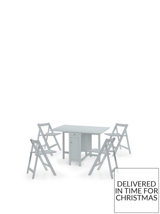 front image of julian-bowen-savoy-120-cm-space-saver-dining-table-4-chairs-grey
