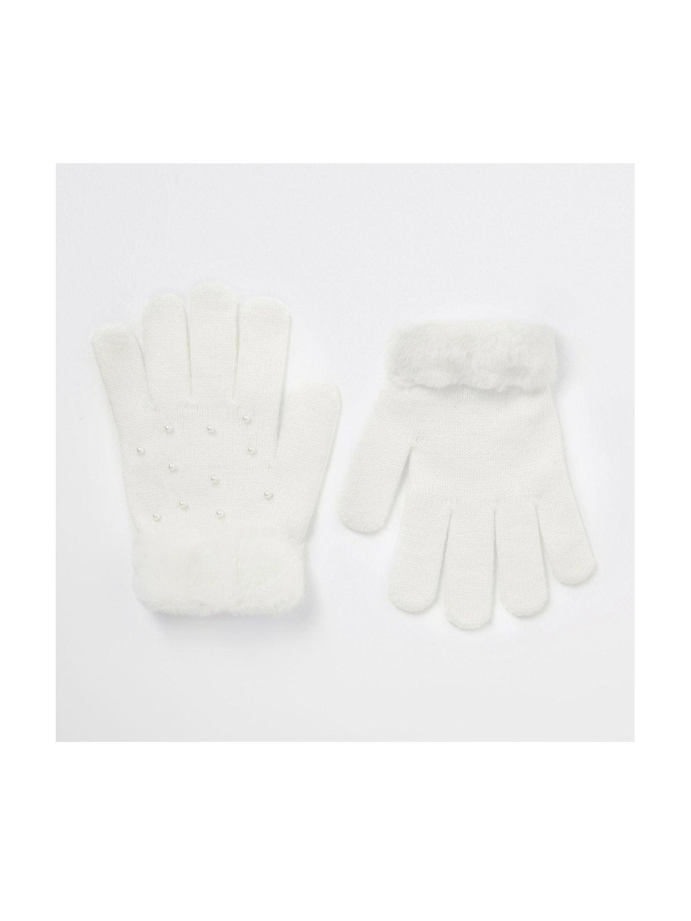 white faux fur gloves